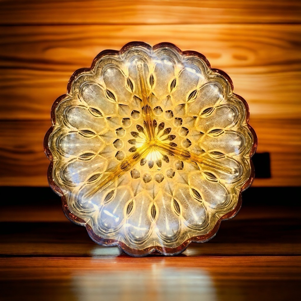 Anchor Hocking Fairfield Vintage Glass Relish Tray Divided 3 Part Amber